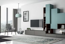 da-05 Wohnwand-Objekt türkis, grau, Holz