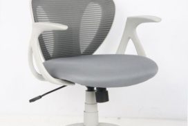 Moderner Bürostuhl, weißes Gestell, grauer Stoff