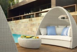rob-06 Garten-Sofa in halbrunder Rattan-Schale