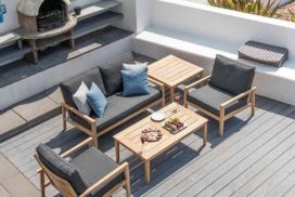 rose-01 Gartengarnitur Holz/Bezug dunkelgrau